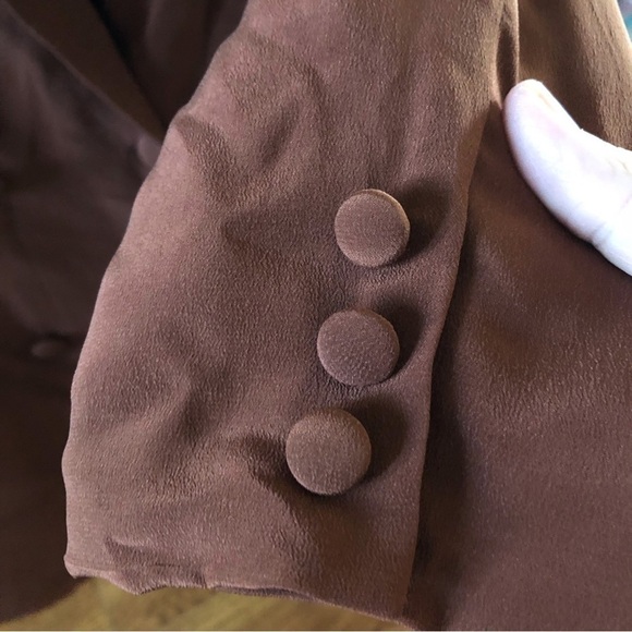Vintage Sephanie Andrews brown 100% silk double button menswear blazer in 10P - Picture 3 of 7